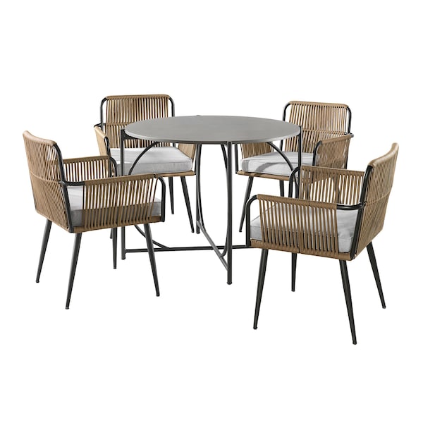 Alaterre Furniture Alburgh All-Weather Outdoor Bistro Set with Four Rope Chairs and 30" H Bistro Table AWWK0115KK - main
